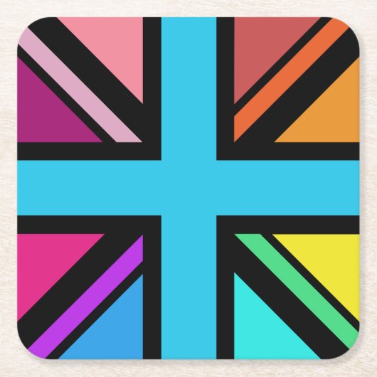 Union Jack/Flag veelkleurig + zwart ontwerp Kartonnen Onderzetters (Voorkant)