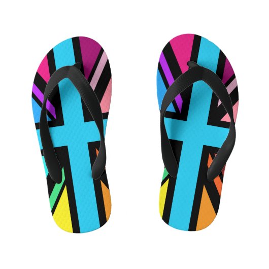 Union Jack/Flag veelkleurig + zwart ontwerp Kinder Teenslippers (Voetbed)