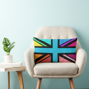 Union Jack/Flag veelkleurig + zwart ontwerp Kussen
