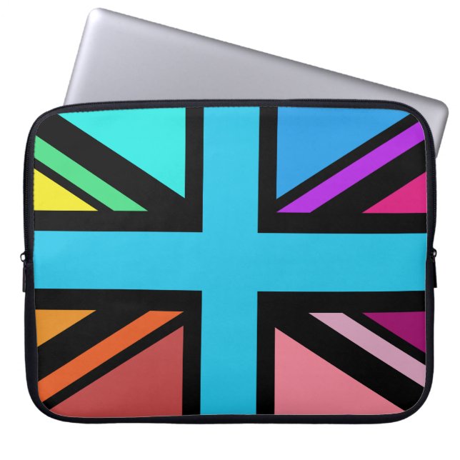 Union Jack/Flag veelkleurig + zwart ontwerp Laptop Sleeve (Voorkant)