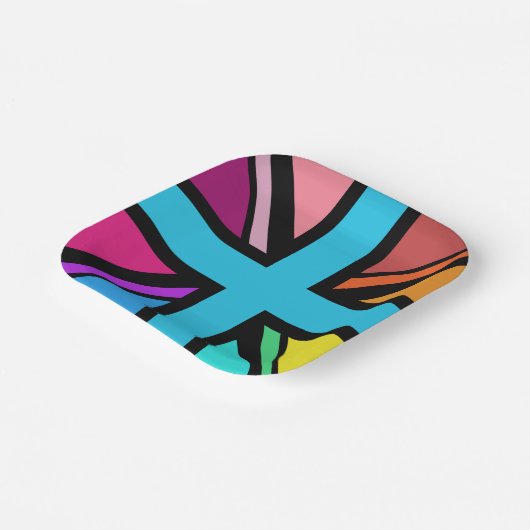 Union Jack/Flag veelkleurig + zwart ontwerp Papieren Bordje (Gebogen)