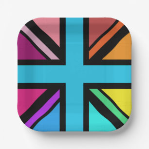 Union Jack/Flag veelkleurig + zwart ontwerp Papieren Bordje