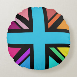Union Jack/Flag veelkleurig + zwart ontwerp Rond Kussen