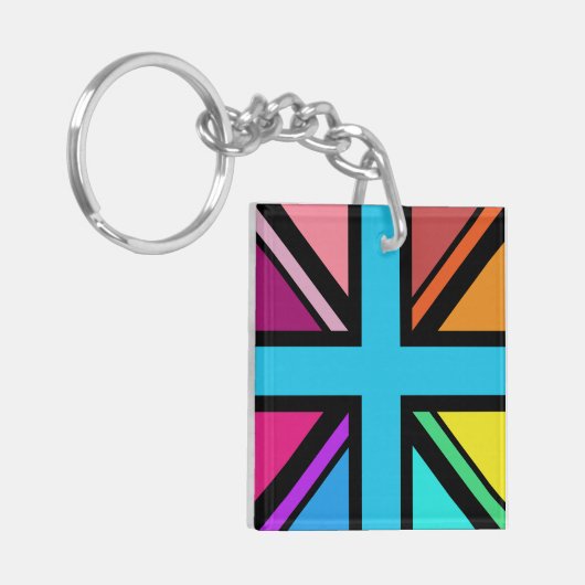 Union Jack/Flag veelkleurig + zwart ontwerp Sleutelhanger (Voorkant Links)