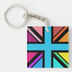 Union Jack/Flag veelkleurig + zwart ontwerp Sleutelhanger