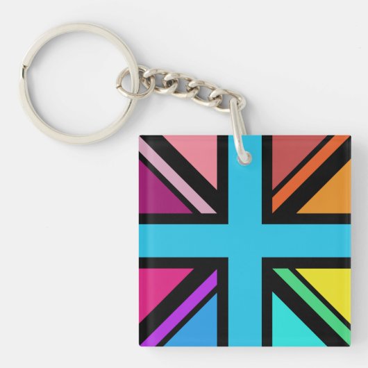 Union Jack/Flag veelkleurig + zwart ontwerp Sleutelhanger (Voorkant)