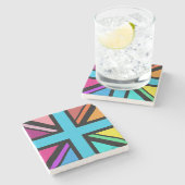 Union Jack/Flag veelkleurig + zwart ontwerp Stenen Onderzetter (Zijkant)