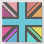 Union Jack/Flag veelkleurig + zwart ontwerp Stenen Onderzetter (Voorkant)