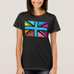 Union Jack/Flag veelkleurig + zwart ontwerp T-shirt