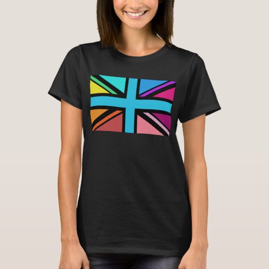Union Jack/Flag veelkleurig + zwart ontwerp T-shirt (Voorkant)