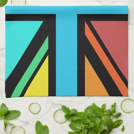 Union Jack/Flag veelkleurig + zwart ontwerp Theedoek (Gevouwen)