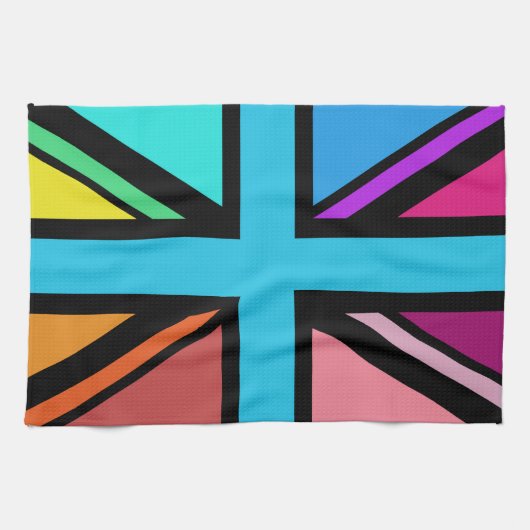 Union Jack/Flag veelkleurig + zwart ontwerp Theedoek (Horizontaal)