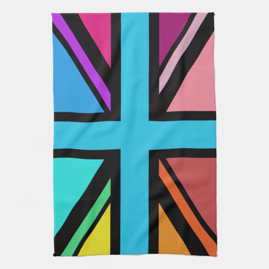 Union Jack/Flag veelkleurig + zwart ontwerp Theedoek (Verticaal)