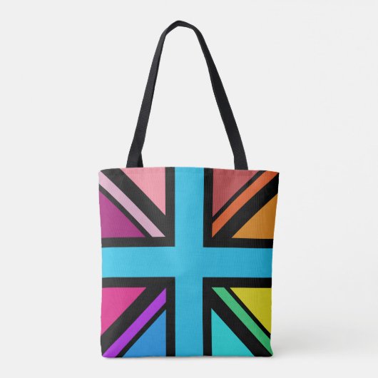Union Jack/Flag veelkleurig + zwart ontwerp Tote Bag (Achterkant)