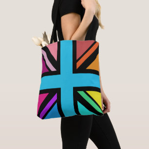 Union Jack/Flag veelkleurig + zwart ontwerp Tote Bag