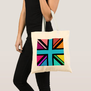 Union Jack/Flag veelkleurig + zwart ontwerp Tote Bag