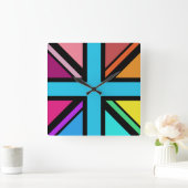 Union Jack/Flag veelkleurig + zwart ontwerp Vierkante Klok (Huis)