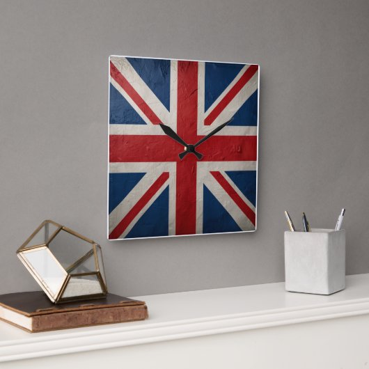 Union Jack flag Vierkante Klok (Kantoor)
