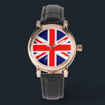 Union Jack Flag Watch Horloge<br><div class="desc">Women's watch with image of the Union Jack Flag,  in red,  white and blue.</div>
