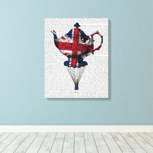 Union Jack Flying Teapot Canvas Afdruk (Insitu (Houten vloer))