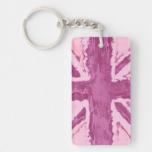 Union Jack geschilderd UK Art Plum Sleutelhanger (Voorkant)