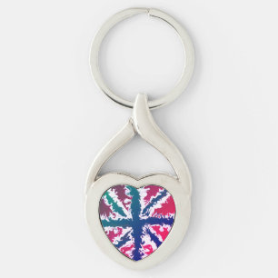Union Jack geschilderd UK Art Roze Blauw Groen wor Sleutelhanger