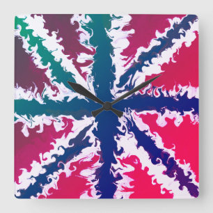 Union Jack geschilderd UK Art Roze Blauw Groen wor Vierkante Klok