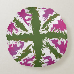 Union Jack Geschilderd UK Art Roze en Groen Decor Rond Kussen