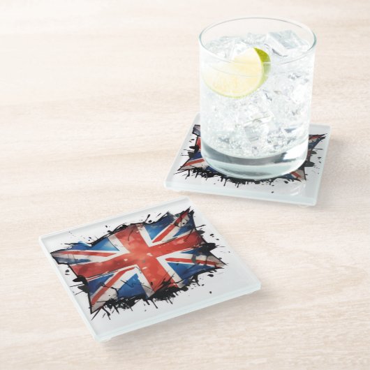 Union jack glazen onderzetter (Schuin)