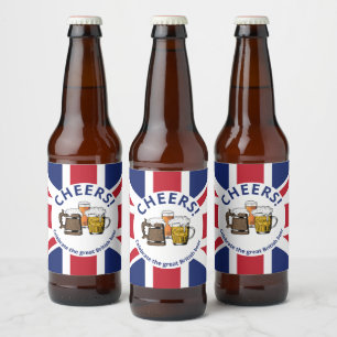 Union Jack Great Britain Cartoon Beers Cheers Bier Etiket
