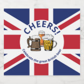 Union Jack Great Britain Cartoon Beers Cheers Bier Etiket (Enkel label)