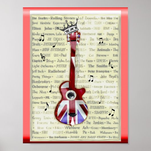 Union Jack Guitar British Rock Music Theme Poster (Voorkant)