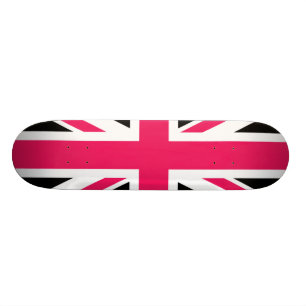 Union Jack ~ Hot Pink Black en White Persoonlijk Skateboard