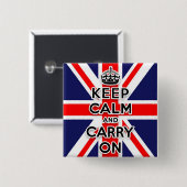 Union Jack houdt kalm en gaat door Vierkante Button 5,1 Cm (Voorkant /achterkant)