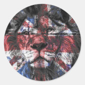 Union Jack Lion Ronde Sticker (Voorkant)