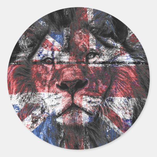 Union Jack Lion Ronde Sticker (Voorkant)
