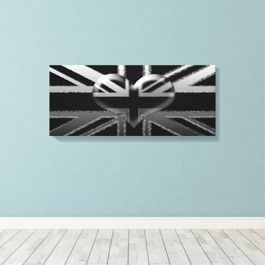 Union Jack Modern Zwart en Zilver Canvas Print (Insitu (Houten vloer))