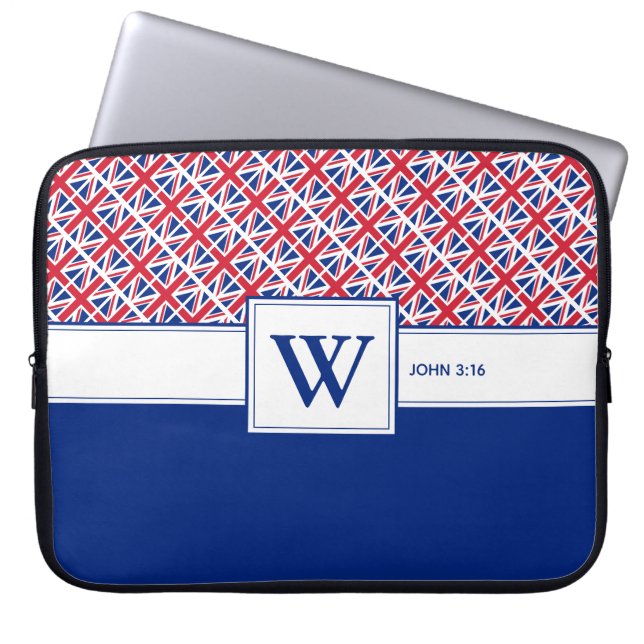 UNION JACK Monogram Aangepast Christelijk UK Laptop Sleeve (Voorkant)