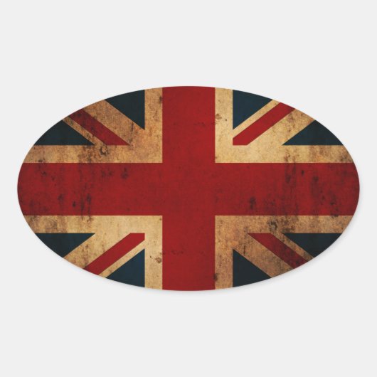 Union Jack (, noodlijdende look) Ovale Sticker (Voorkant)