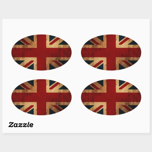 Union Jack (, noodlijdende look) Ovale Sticker (Vel)