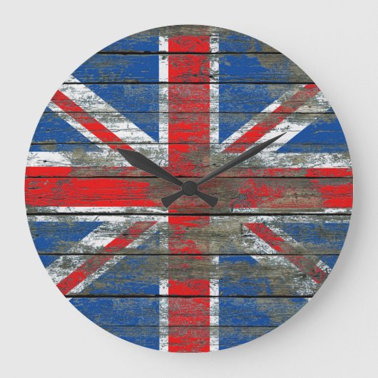 Union Jack on Rough Wood Boards Effect Grote Klok (Voorkant)