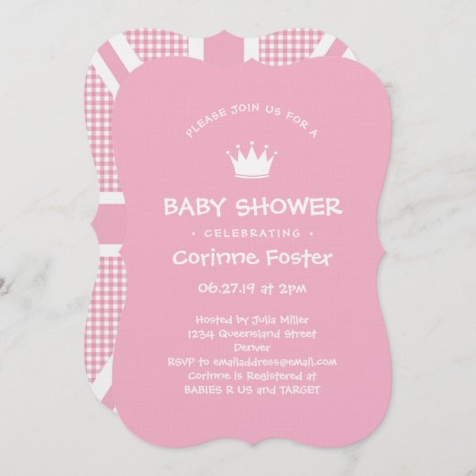 Union Jack Pink Gingham Baby shower Kaart (Voorkant / Achterkant)