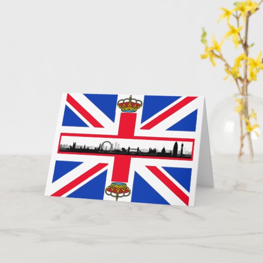 Union Jack Royal Crown Londen Verjaardag Kaart (Gele Bloem)