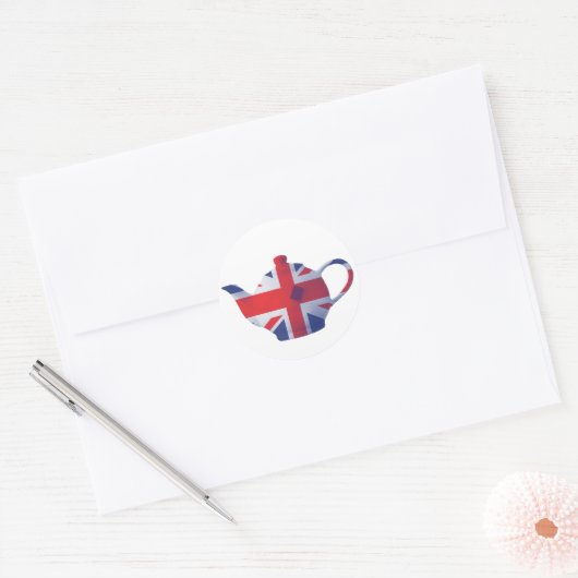 Union Jack Teapot Ronde Sticker (Envelop)