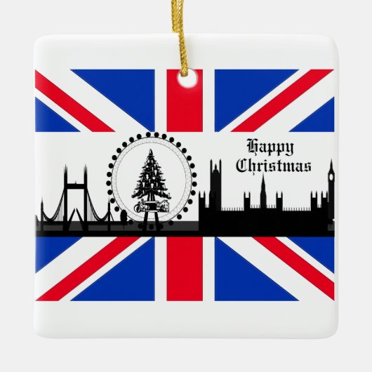 Union Jack Theme London met kerstversiering Keramisch Ornament (Voorkant)