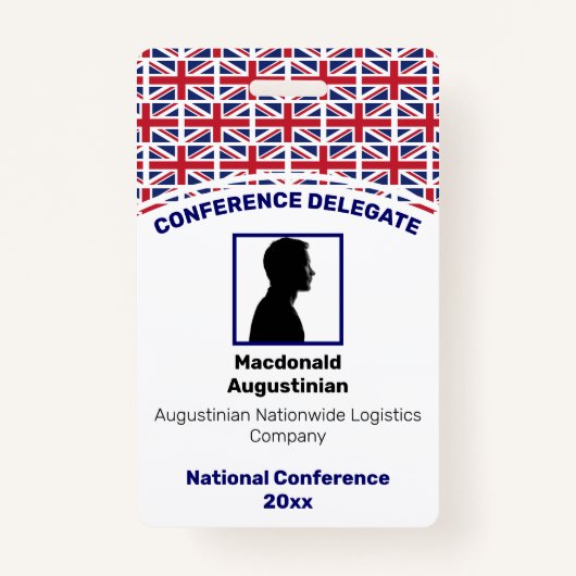 UNION JACK UK FLAG Gepersonaliseerd Logo Foto-ID N Badge (Voorkant)