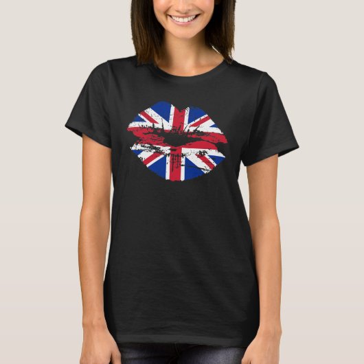 Union Jack UK Flag Lips T-shirt (Voorkant)