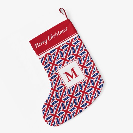 UNION JACK UK Flag Monogram aangepaste tekst Kleine Kerstsok (Achterkant (Hangend))