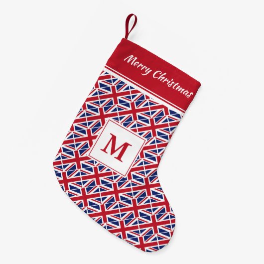 UNION JACK UK Flag Monogram aangepaste tekst Kleine Kerstsok (Voorkant (Hangend))