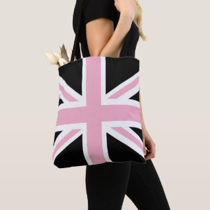 Union Jack UK Vlag roze en zwart Tote Bag
